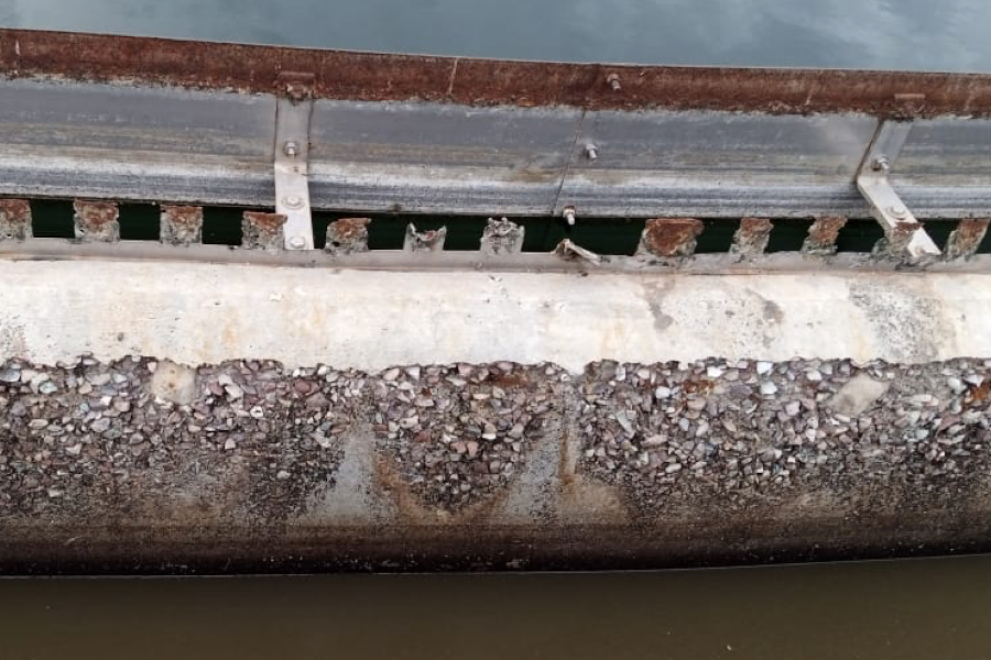 Corrosion in concrete wastewater basin.
