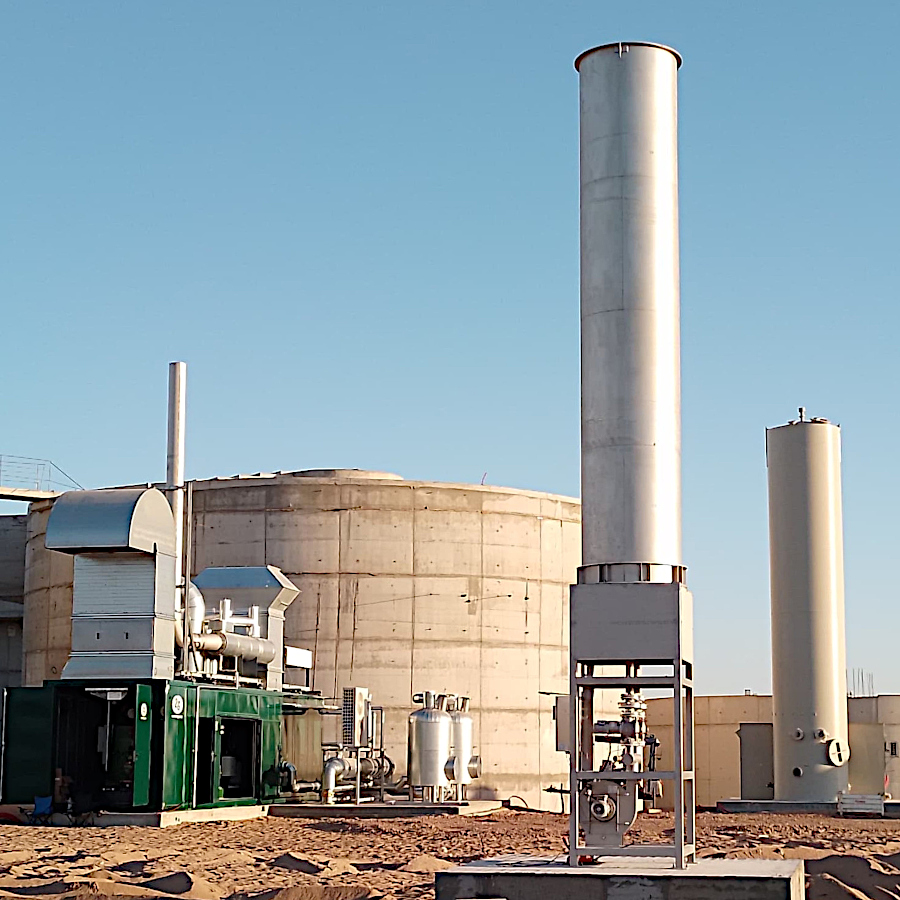 Flare, desulfurization, CHP, digester